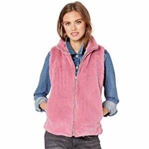 NWT JCrew Factory Guava Berry Faux Fur Vest sz XXS